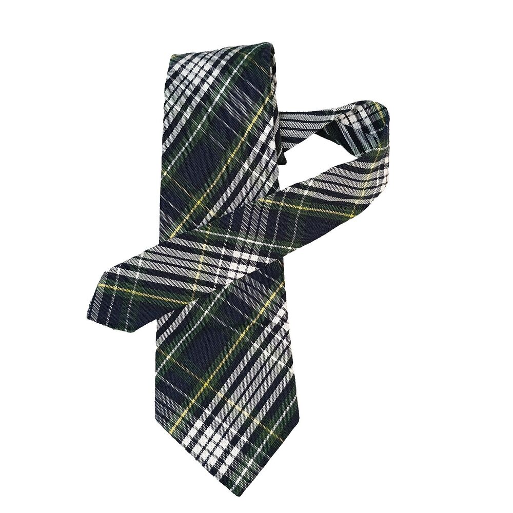 Kids Plaid Green Blue Preppy‎ Boy's Skinny Neck Tie RN 108750 Uniform NO CLIP